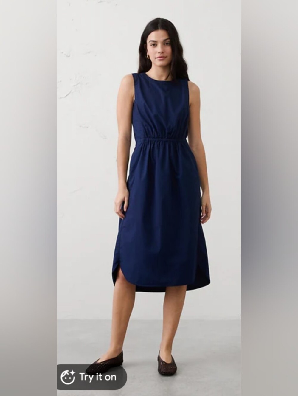 Sleeveless Navy Cotton Midi Dress S